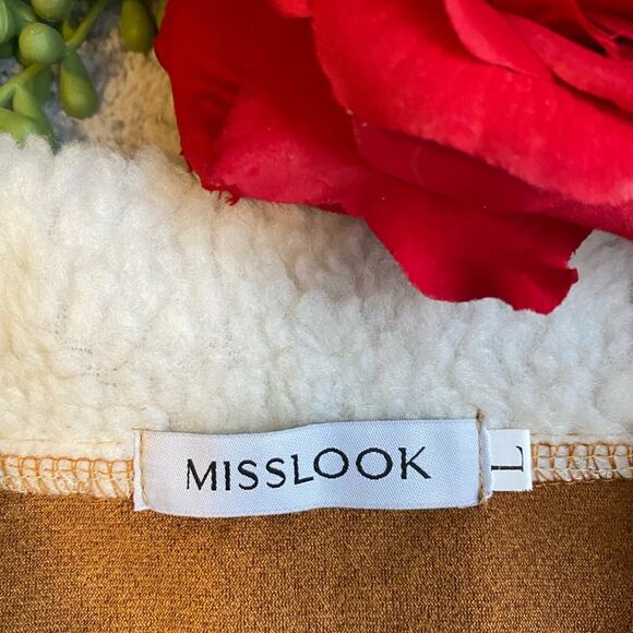 NWOT Misslook Button Up Sherpa Collar Jacket Color Tan Size Large - Picture 2 of 4